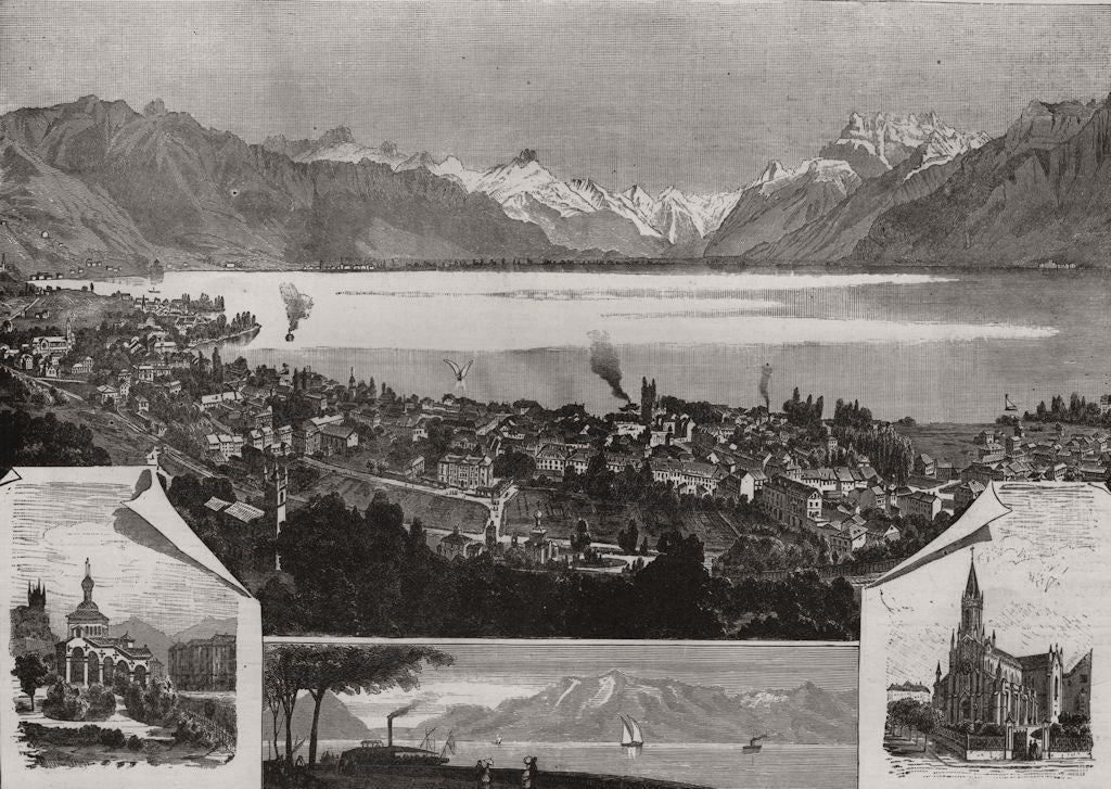 Vevey on Lake Geneva; Russian Church; Promenade du Rivage; Catholic Church 1885